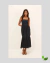 Vestido Longo Preto com Detalhes em Branco