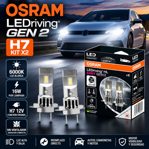 Lámpara LED H7 Osram LEDriving Gen 2 6000K 12V x2 - Luz Alta y Baja 64210DWESY2