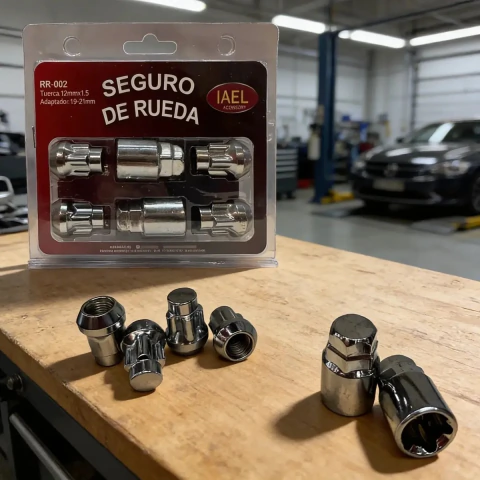 Seguro de Rueda Antirrobo Iael 4 Tuercas + 2 Adaptadores