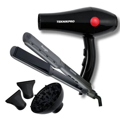 Kit Secador Teknikpro Altro + Plancha Duga Humedo Seco