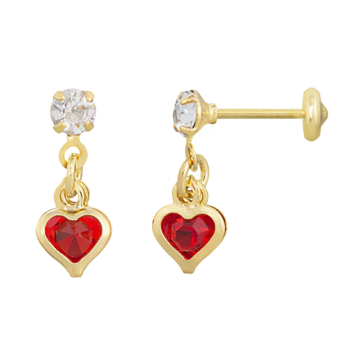 BRINCO PEDRINHA COM CORAÇÃO PENDURADO BANHADO À OURO