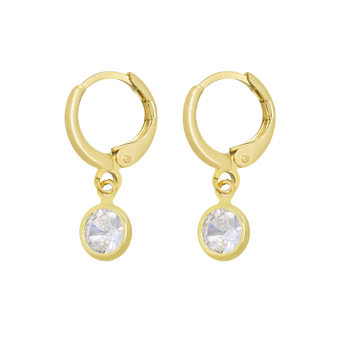 BRINCO ARGOLINHA PEDRA ZIRCÔNIA BANHADO A OURO