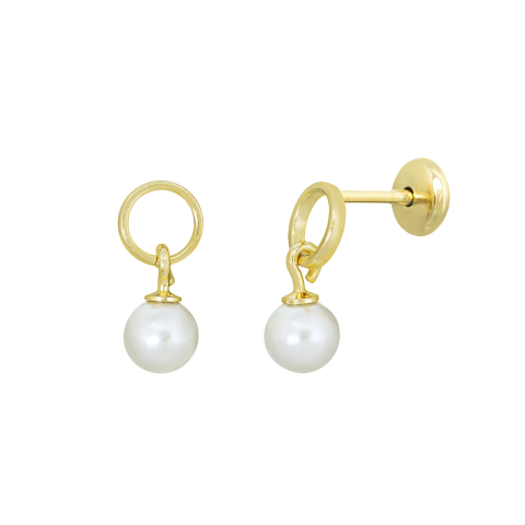 BRINCO FIXO BASE REDONDA E PEROLA BANHADO A OURO