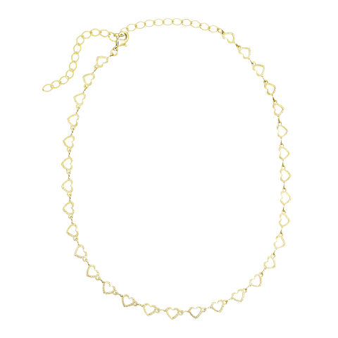 COLAR CORAÇÕES VAZADO EM FOSCO BANHADO A OURO