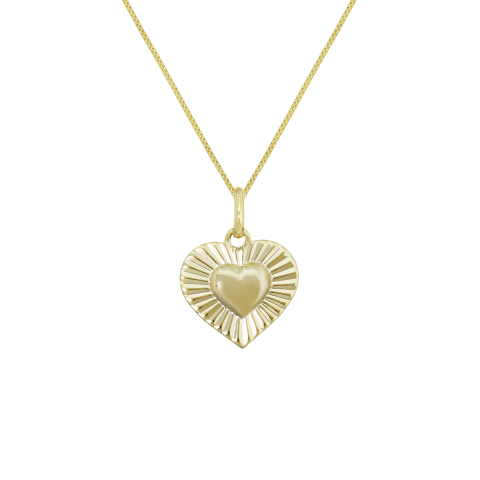 COLAR CORAÇÃO CENTRO ALTO RELEVO BANHADO A OURO