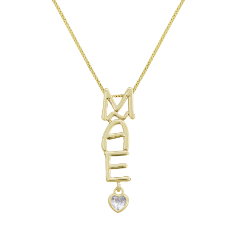 COLAR MÃE COM ZIRCÔNIA EM CORAÇÃO BANHADO A OURO