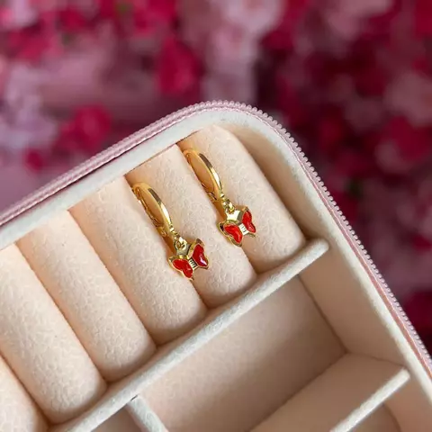 BRINCO ARGOLA BORBOLETA PENDURADA BANHADA A OURO - comprar online