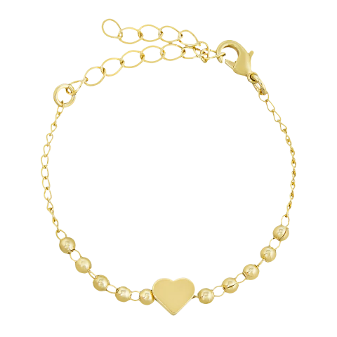 PULSEIRA BOLINHAS DOURADAS E CORAÇÃO NO CENTRO BANHADO A OURO