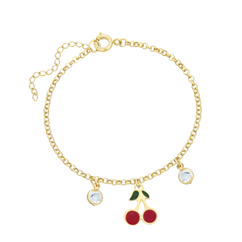 PULSEIRA CEREJA COM PEDRAS BANHADO A OURO
