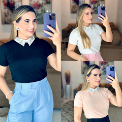 Blusa gola strass