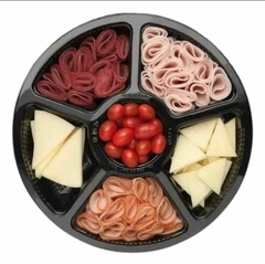 BANDEJA 5 DIVICIONES 26 CM DE DIAMETRO CON BASE NEGRA Y TAPA TRANSPARENTE - comprar online