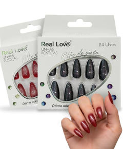 Unhas Postiças Almond Olho de Gato Diversas Cores