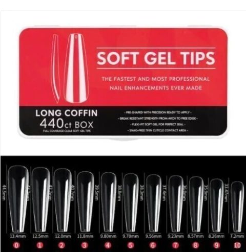Caixa Tips Soft Gel Extra Longa C/440 Tips