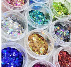 Caixa Com 12 Potes Grandes de Glitter
