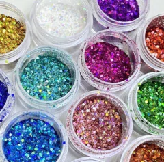Caixa Com 12 Potes Grandes de Glitter
