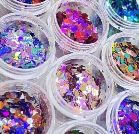 Caixa Com 12 Potes Grandes de Glitter