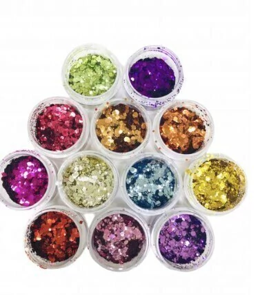 Caixa Com 12 Potes Grandes de Glitter