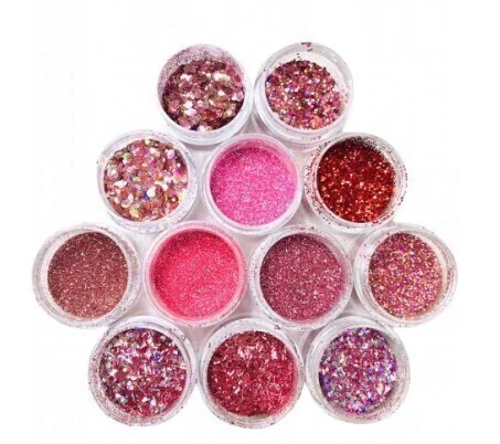 Caixa Com 12 Potes Grandes de Glitter