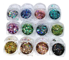 Coleção Glitter Flocado Para Unhas Encapsuladas Com 6 Pote Cor Mix - comprar online