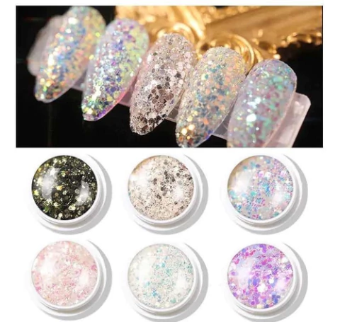 Glitter Maxi Flocos Encapsular Para Unhas 6 Cores Cor Holográficos