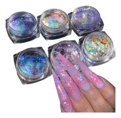 1 Kit Glitter Flake Com 6 Cores Encapsulado Para Unhas
