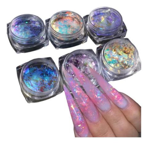 1 Kit Glitter Flake Com 6 Cores Encapsulado Para Unhas