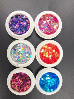 Imagem do Glitter Maxi Flocos Encapsular Para Unhas 6 Cores Cor Holográficos