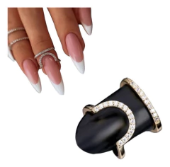 Anel Com Strass Para Unha Foto Nail Art Luxo Decorativo