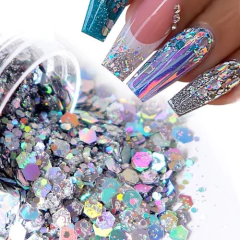 Glitter Maxi Flocos Encapsular Para Unhas 6 Cores Cor Holográficos - Dhy Unhas