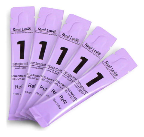 5 Refil De Gel Transparente Real Love 15ml Sachê