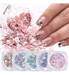 Coleção Glitter Flocado Para Unhas Encapsuladas Com 6 Pote Cor Mix