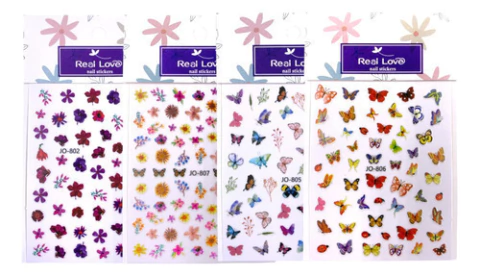 4 Cartelas Adesivos Diversos Nail Para Unhas De Gel