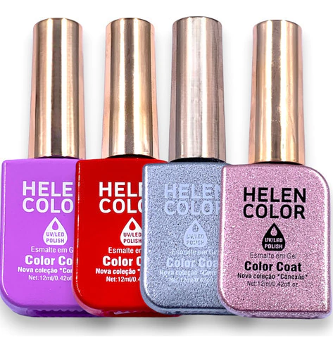 Esmaltes Em Gel Helen Color Lilás Rosa E Brilho Com Glitter