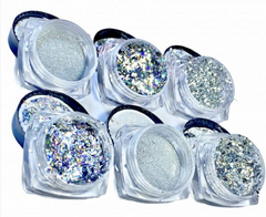 Coleção Silver Pó Cromo + Flocos Holográficos