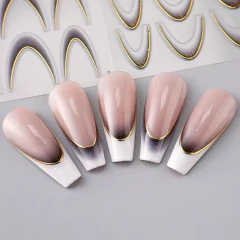 Cartela De Adesivos Francesa Gradiente + Fio Metálico - Dhy Unhas