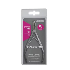 Alicate profissional Staleks Pro Smart 100 com lâmina Full Jaw de 9mm para cutículas, embalado em blister transparente