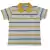 Polo infantil listrada em amarelo e azul, com estampa em alto relevo e desenhos bordados.