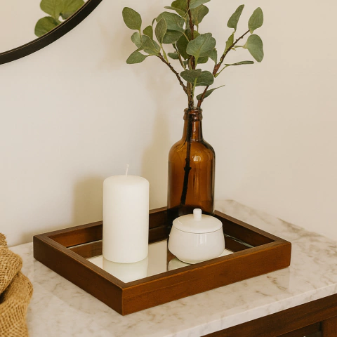 Bandeja de Madeira Pinus 30x40 com Espelho | Decoração para Ambientes - comprar online