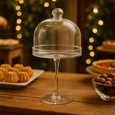 Prato para Bolo com Pé e Tampa em Vidro - comprar online