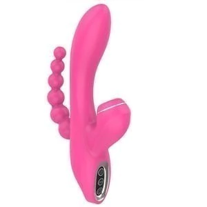 VIBRADOR DE TRIPLA ESTIMULAÇÃO COM SUCÇÃO, VIBRAÇÃO E PLUG ANAL ROBIN