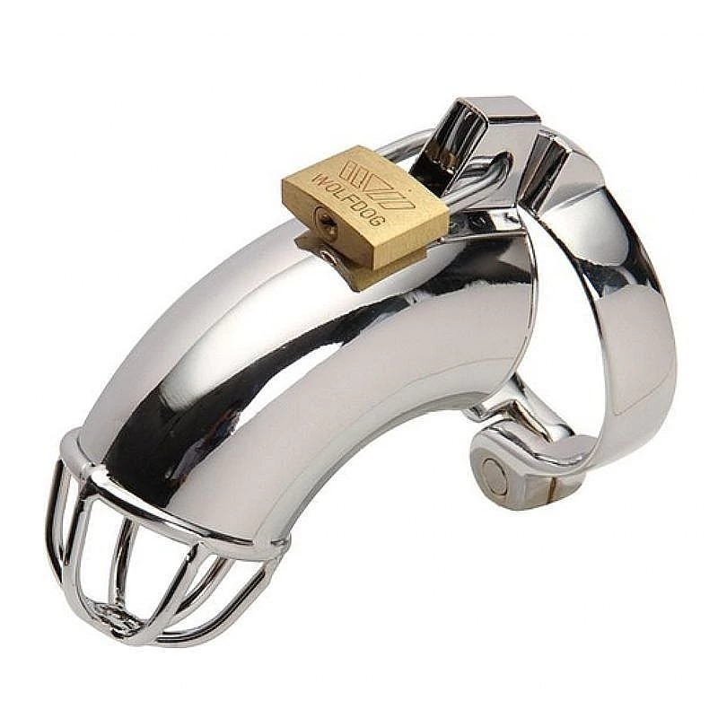 CINTO DE CASTIDADE EM AÇO COM ANEL PARA ESCROTO E TAMPA VAZADA