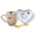 Set Desayuno taza bombé blanca + platito corazón - Flores rojas - Pandy Store