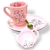 Juego Desayuno rosa floral. Taza bombé + bandeja oval. + posasaquito. - comprar online