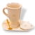 Juego de Desayuno jaspeado con corazones oro . Chocolatera + Bandeja gota + posasaquito - comprar online