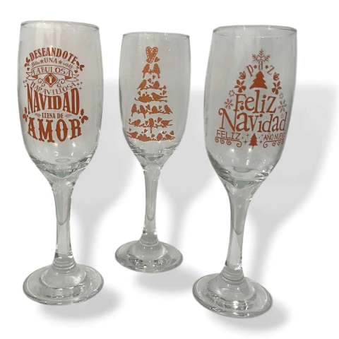Set de 3 Copas de Vidrio de Champagne Diseños Surtidos- Edición Navidad - comprar online