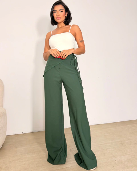 Calça Pantalona Cintura Alta com lenço Mila