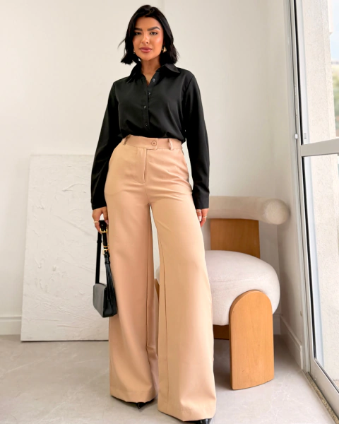 Calça Pantalona Alfaiataria Cintura Alta Zara