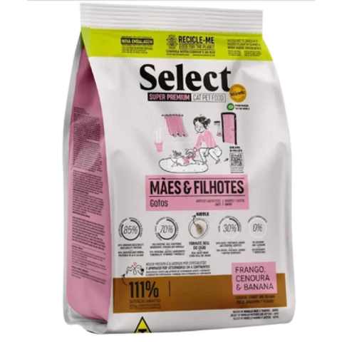 Ração Seca Select By Monello Frango, Cenoura e Banana - Para Gatos - Mães e Filhotes - 7 kg