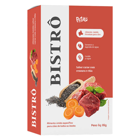 Kit 4 un. Ração Úmida Topper Bistrô sabor Cenoura e Chia - Para Cães - 85g - Petiko
