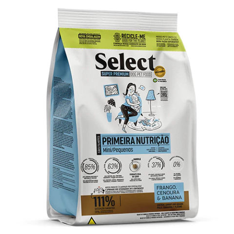 Ração Seca Select By Monello Frango, Cenoura e Banana - Cães Filhotes Raças Mini e Pequenas - Primeira Nutrição - 2kg